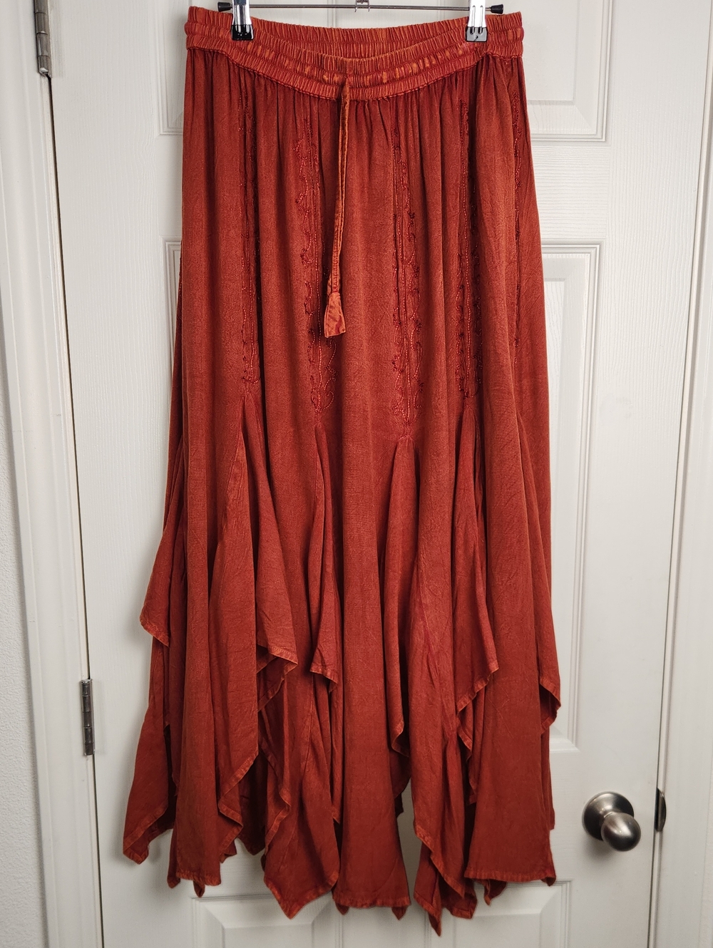 Boho Draped Asymmetrical Maxi Skirt in Rust Orange